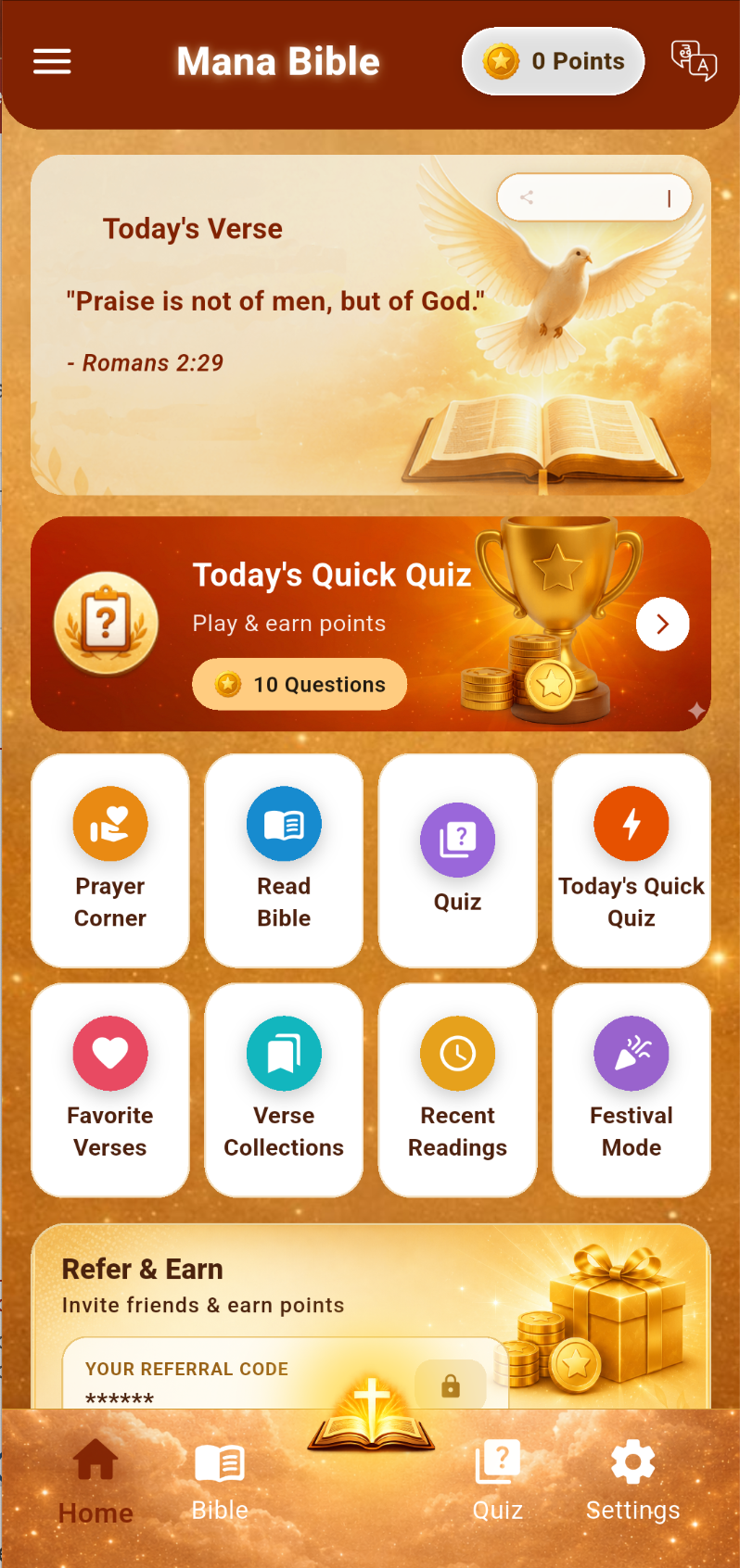 Mana Bible home screen